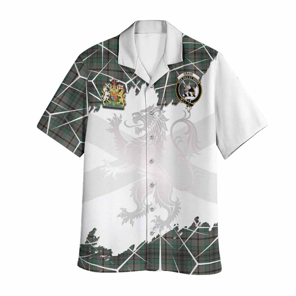 Craig Tartan Hawaiian Shirt with Family Crest and Lion Rampant Grunge Style