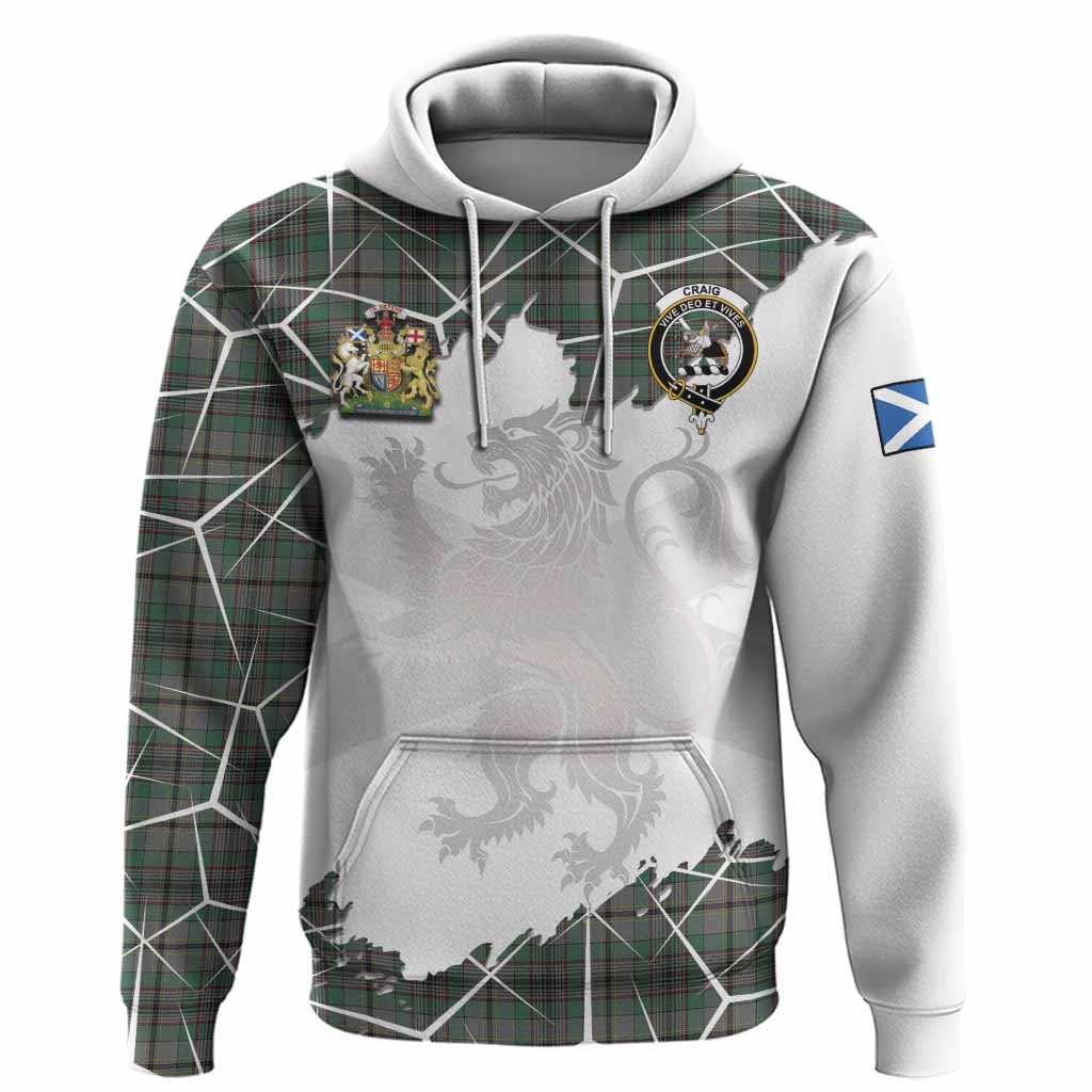 Craig Tartan Hoodie with Family Crest and Lion Rampant Grunge Style