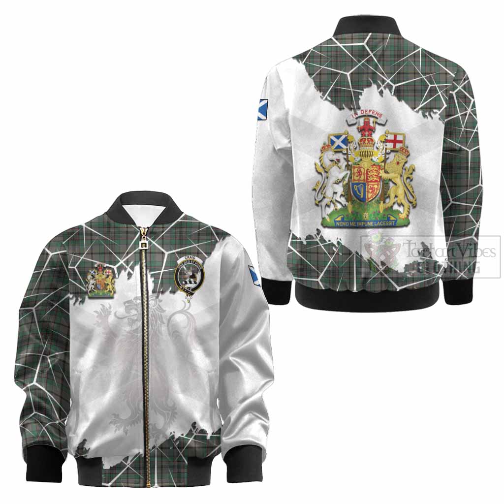 Craig Tartan Kid Bomber Jacket with Family Crest and Lion Rampant Grunge Style