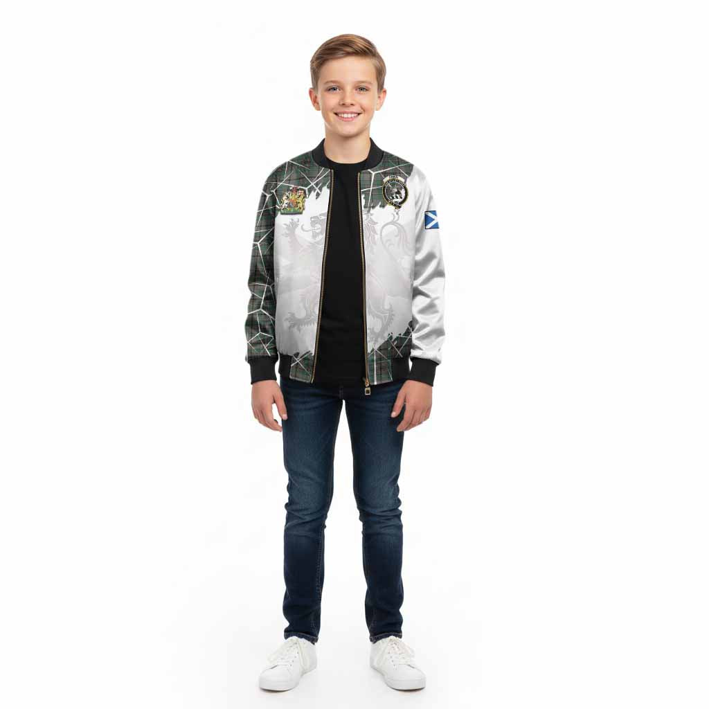 Craig Tartan Kid Bomber Jacket with Family Crest and Lion Rampant Grunge Style