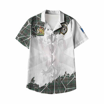 Craig Tartan Kid Hawaiian Shirt with Family Crest and Lion Rampant Grunge Style