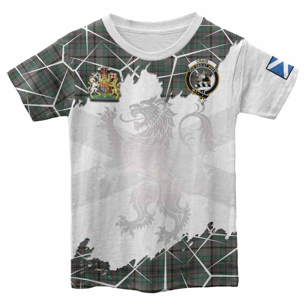 Craig Tartan Kid T-shirt with Family Crest and Lion Rampant Grunge Style