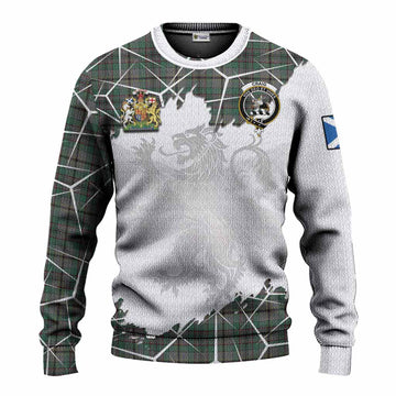 Craig Tartan Knitted Sweater with Family Crest and Lion Rampant Grunge Style