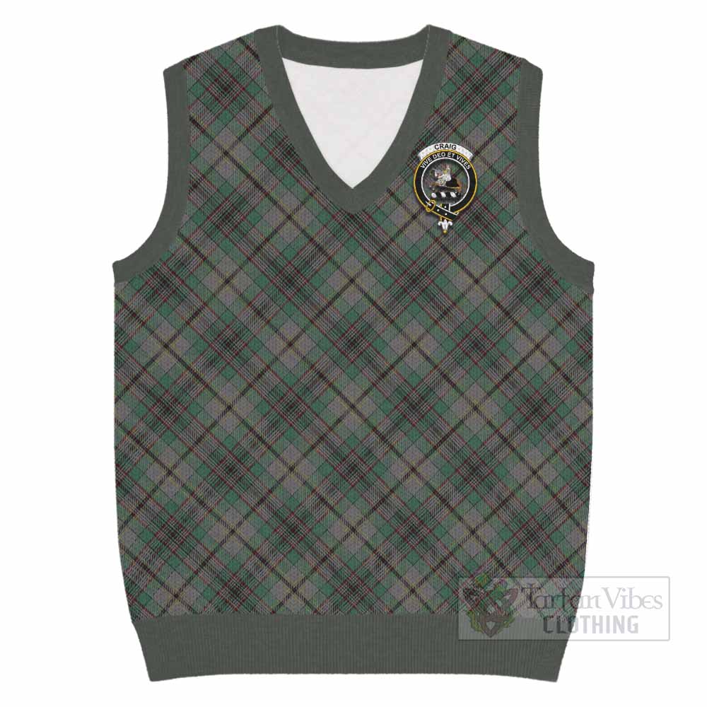 Craig Tartan Knitted V-Neck Vest with Family Crest Cross Style