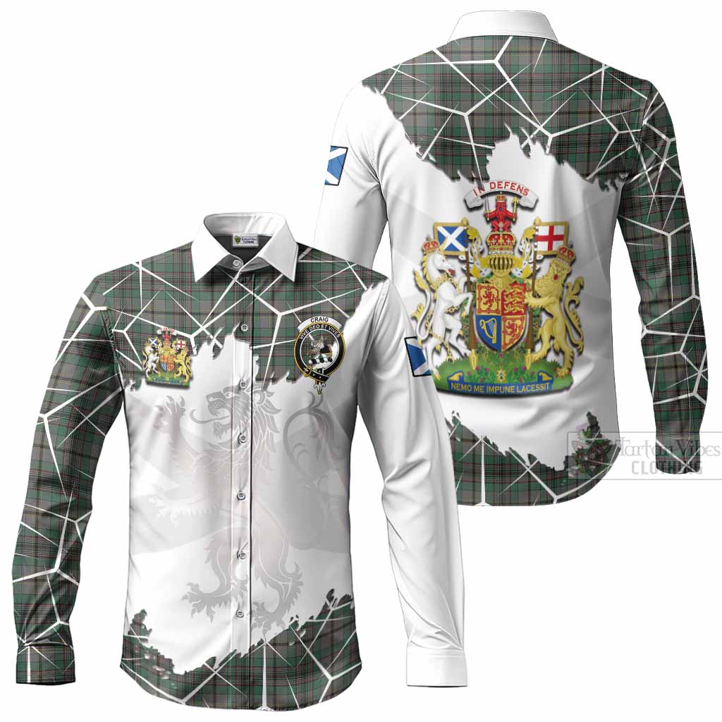 Craig Tartan Long Sleeve Button Shirts with Family Crest and Lion Rampant Grunge Style