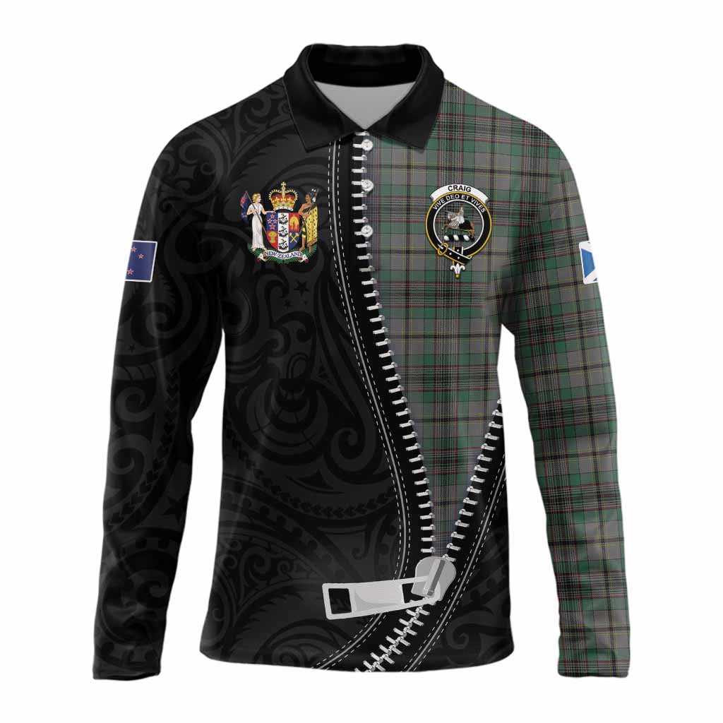 Craig Tartan Long Sleeve Polo Shirt New Zealand Pattern Unique Zipper Stylized