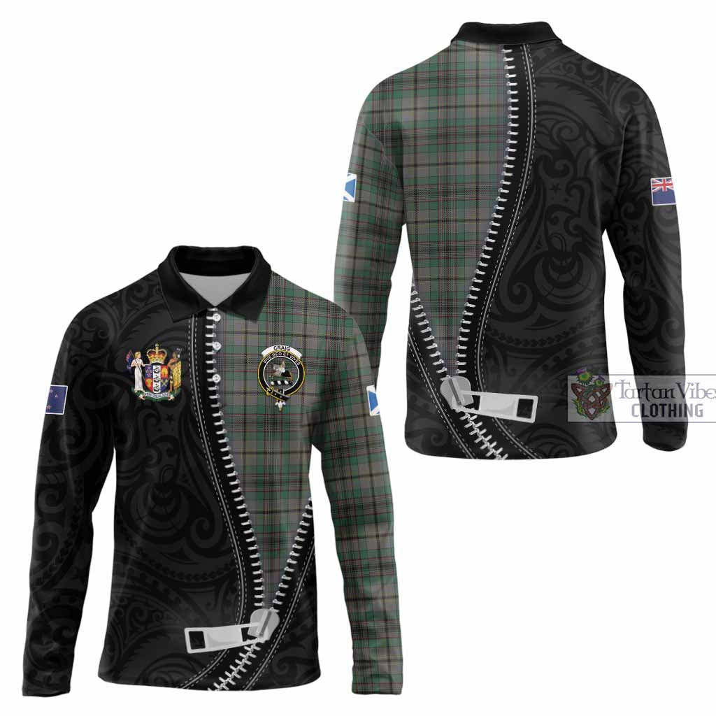 Craig Tartan Long Sleeve Polo Shirt New Zealand Pattern Unique Zipper Stylized