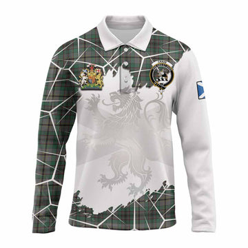 Craig Tartan Long Sleeve Polo Shirt with Family Crest and Lion Rampant Grunge Style