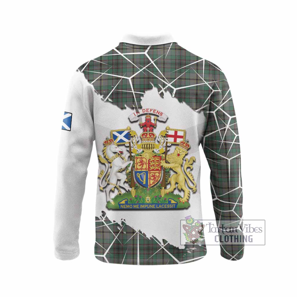 Craig Tartan Long Sleeve Polo Shirt with Family Crest and Lion Rampant Grunge Style