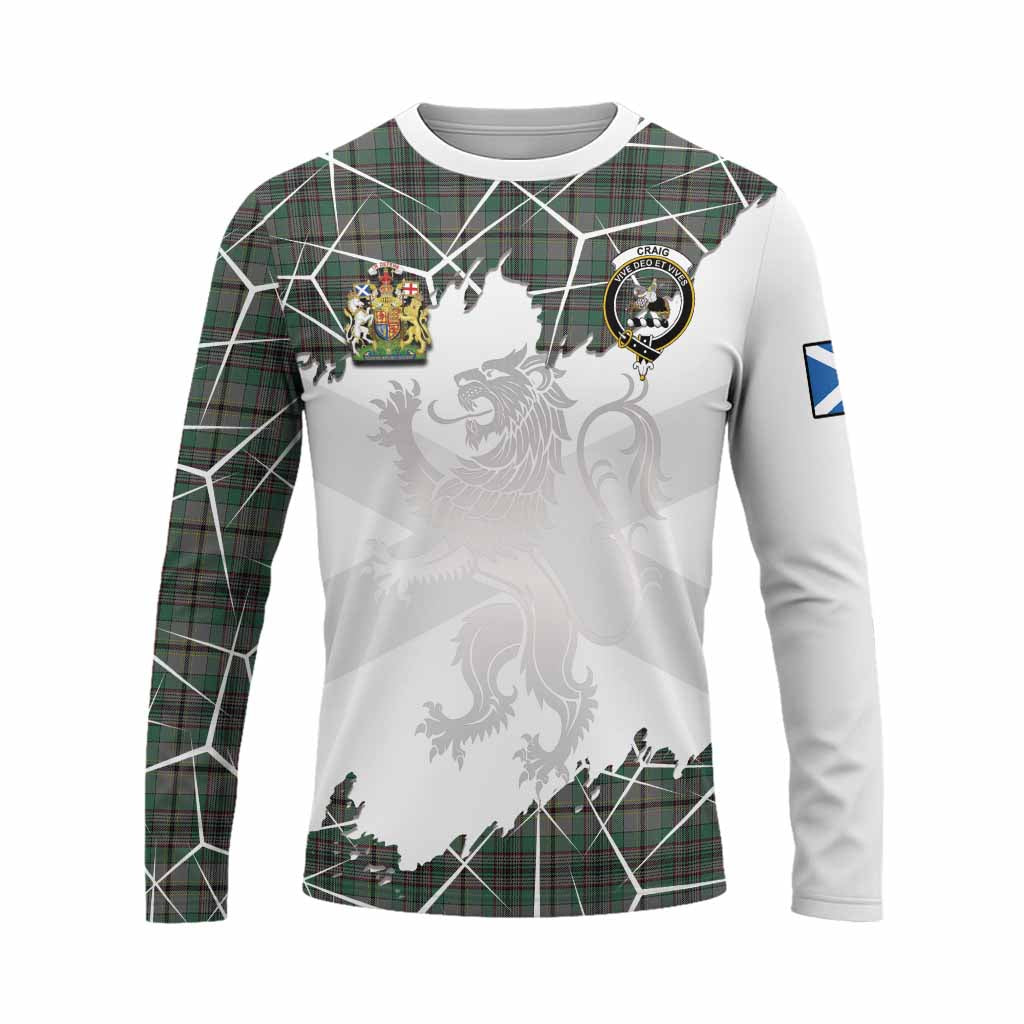 Craig Tartan Long Sleeve T-Shirt with Family Crest and Lion Rampant Grunge Style