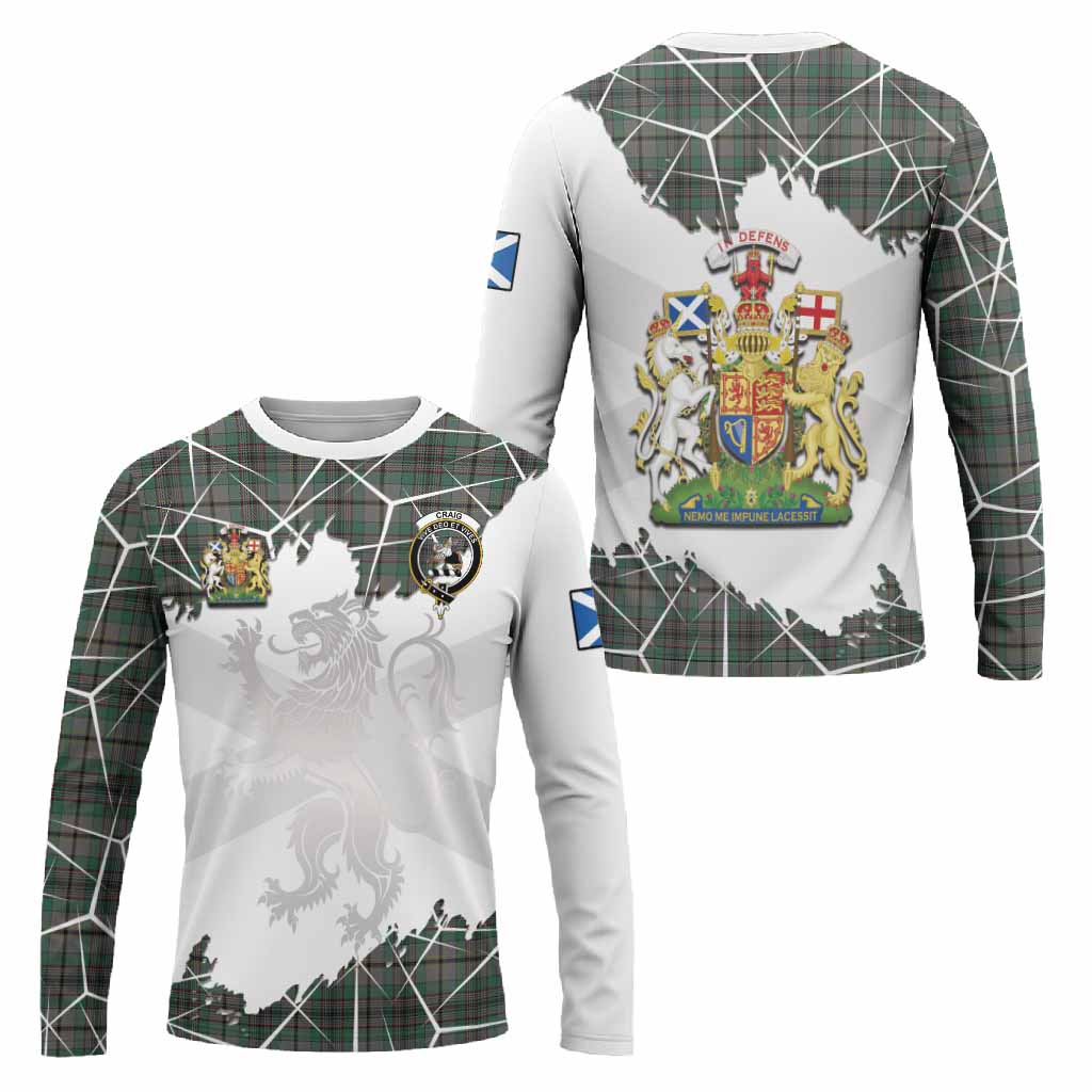 Craig Tartan Long Sleeve T-Shirt with Family Crest and Lion Rampant Grunge Style