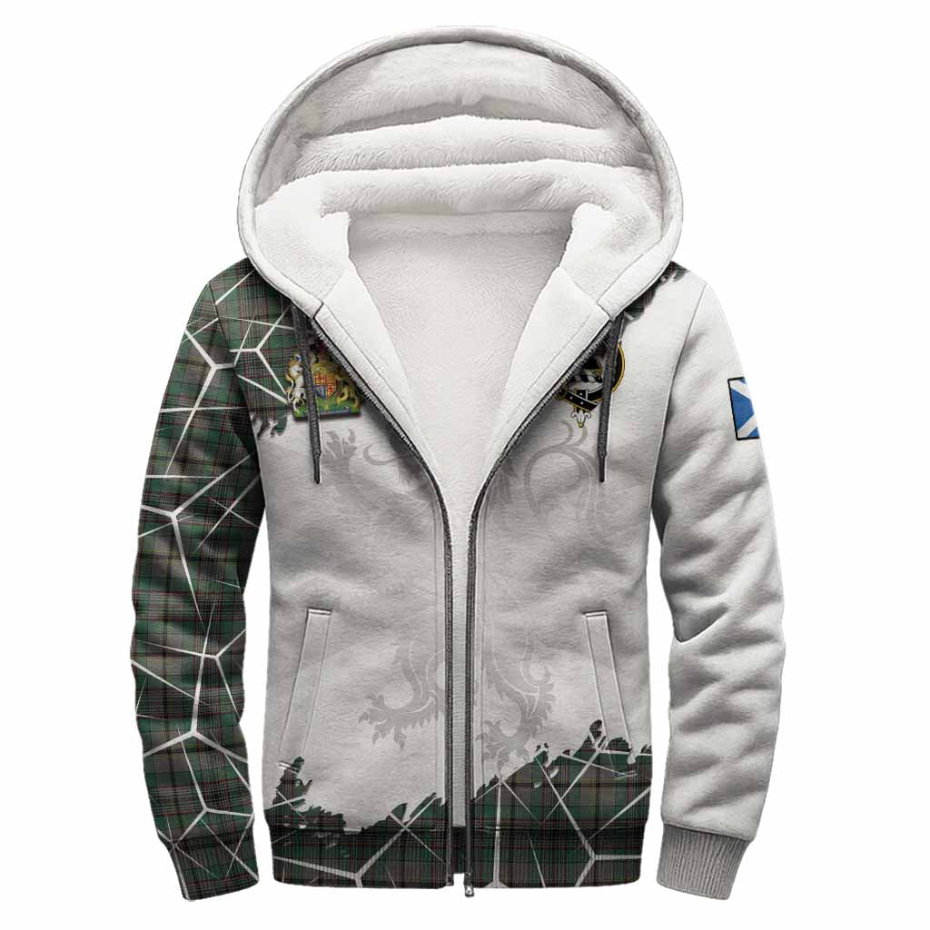 Craig Tartan Sherpa Hoodie with Family Crest and Lion Rampant Grunge Style