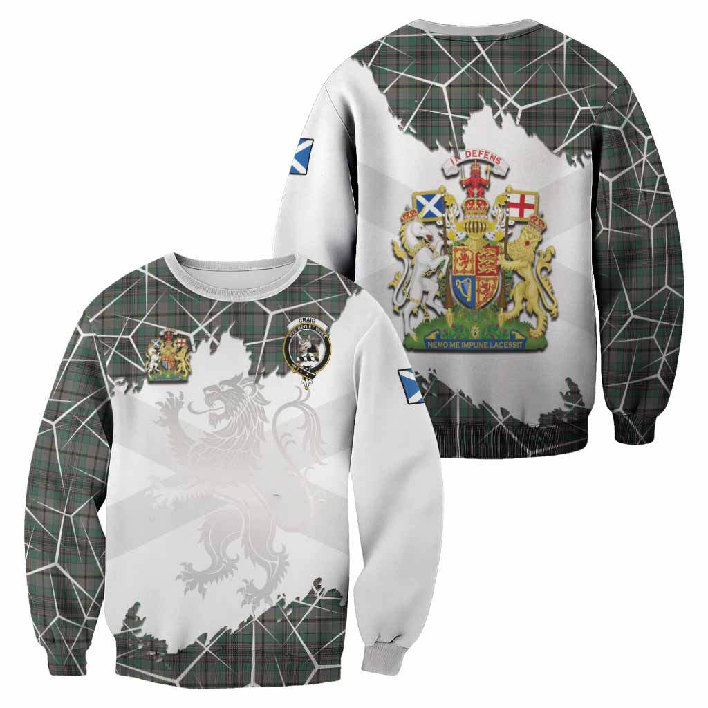 Craig Tartan Sweatshirt with Family Crest and Lion Rampant Grunge Style