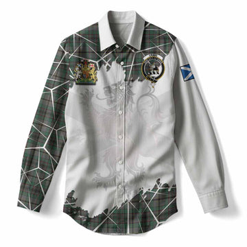 Craig Tartan Women Casual Shirt with Family Crest and Lion Rampant Grunge Style