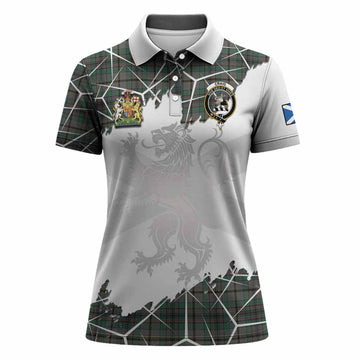 Craig Tartan Women Polo Shirt with Family Crest and Lion Rampant Grunge Style