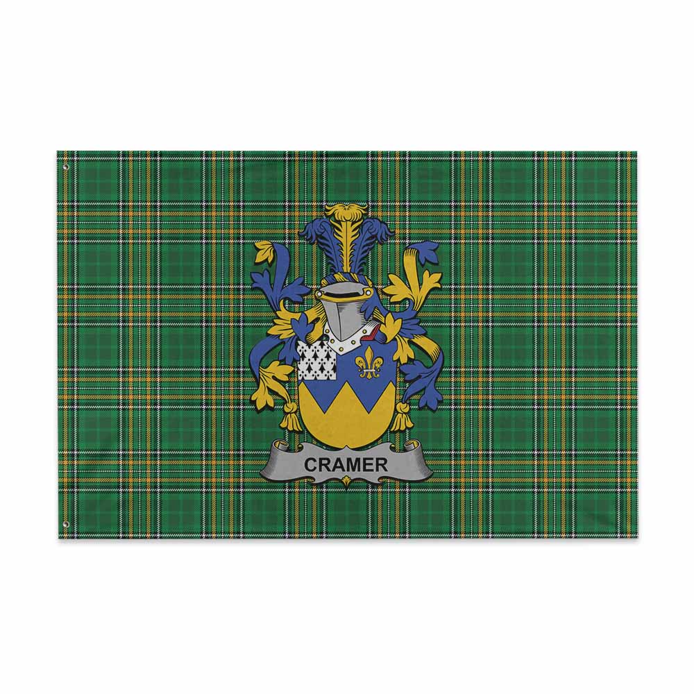 Tartan Vibes Clothing Cramer Irish Clan Tartan House Flag with Coat of Arms