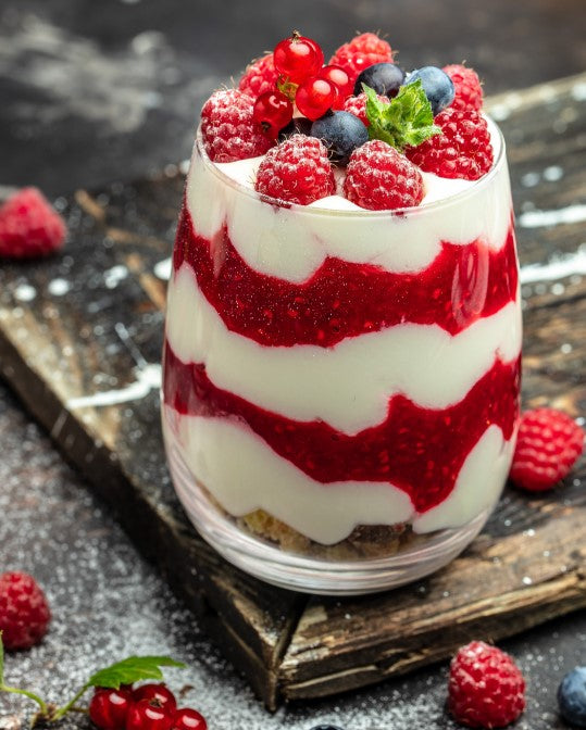 Cranachan dessert with raspberries, cream, oats, and whisky, a Scottish classic