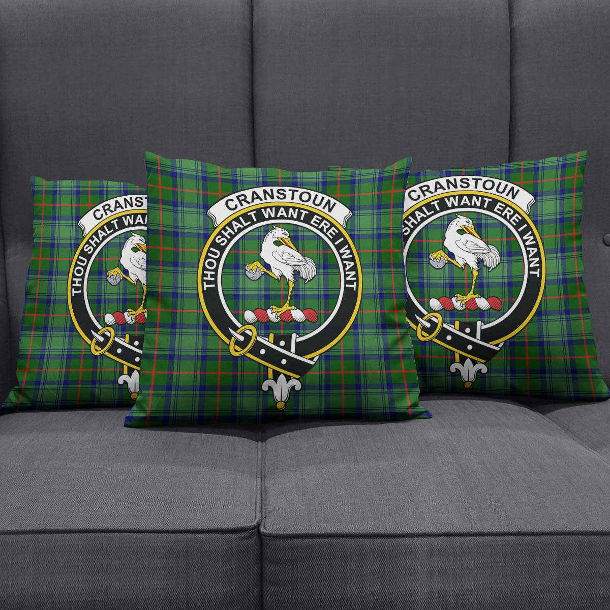 Cranstoun (Cranston) Tartan Pillow Cover with Family Crest Rectangle Pillow Cover 51*91cm - Tartan Vibes Clothing
