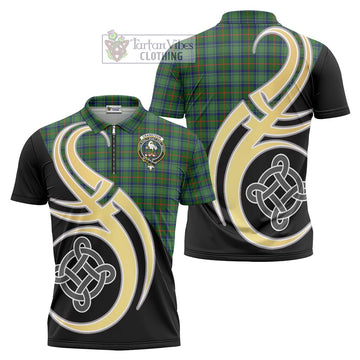 Cranstoun (Cranston) Tartan Zipper Polo Shirt with Family Crest and Celtic Symbol Style Unisex - Tartan Vibes Clothing