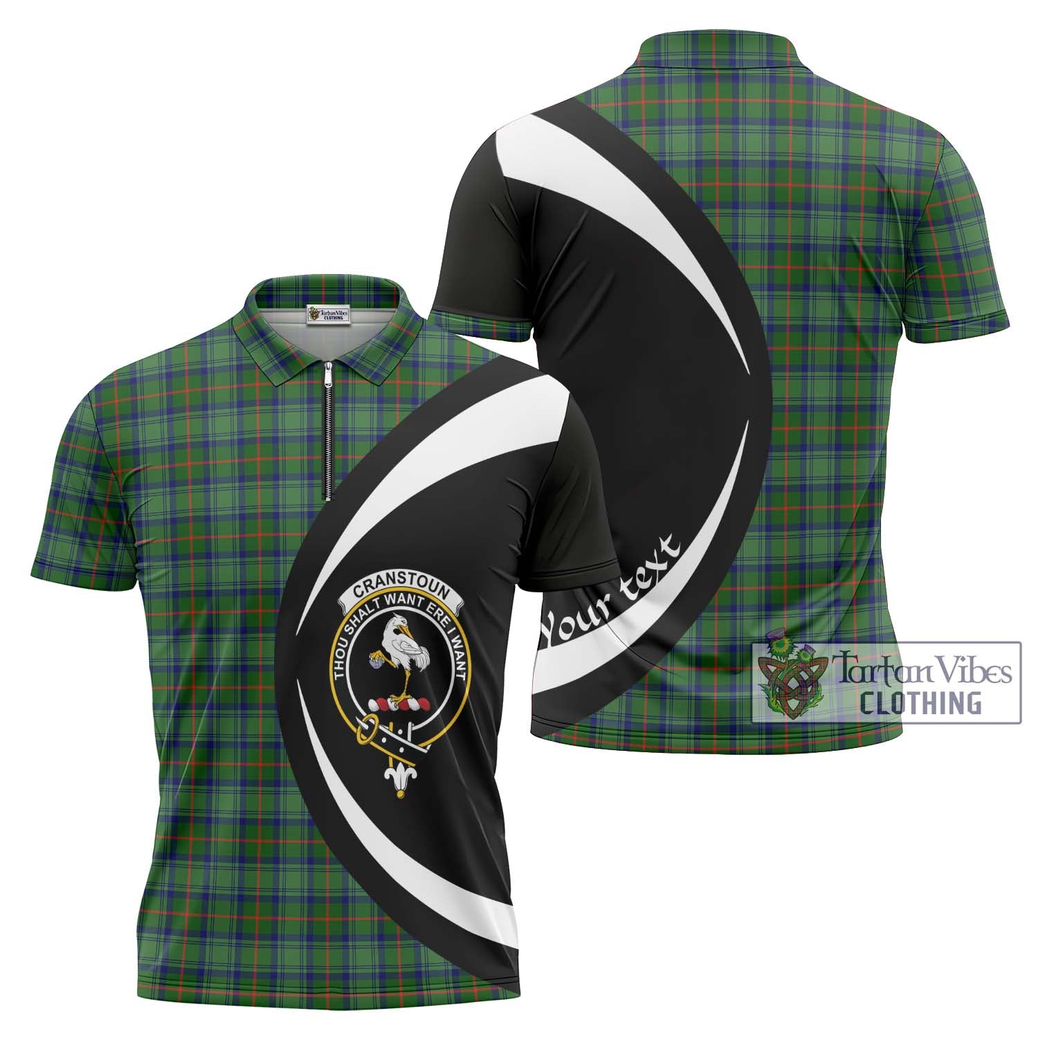 Cranstoun (Cranston) Tartan Zipper Polo Shirt with Family Crest Circle Style Unisex - Tartan Vibes Clothing