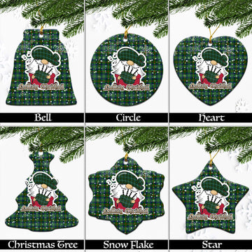 Cranstoun (Cranston) Tartan Christmas Ceramic Ornaments with Scottish Gnome Playing Bagpipes Ceramic - Tartan Vibes Clothing