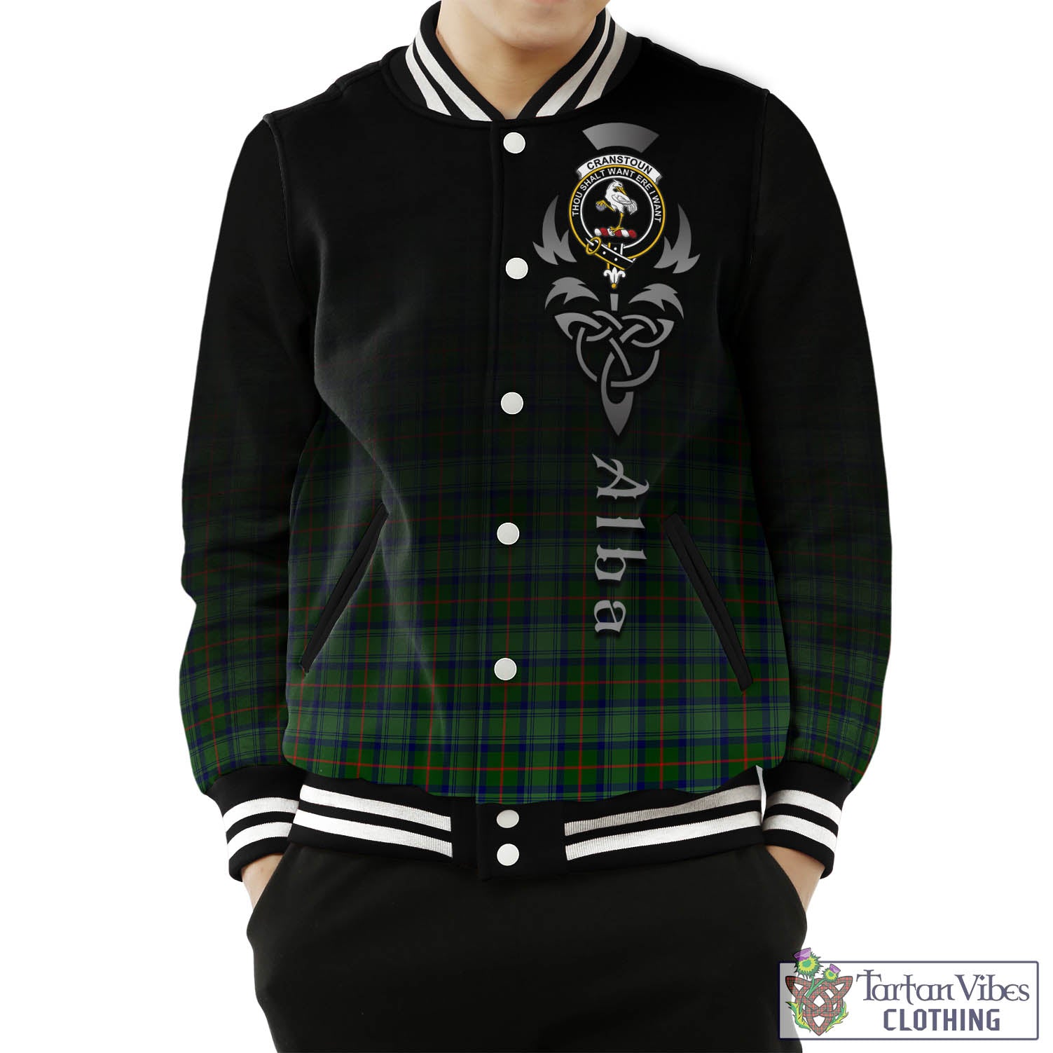 Cranstoun (Cranston) Tartan Baseball Jacket Featuring Alba Gu Brath Family Crest Celtic Inspired Unisex - Tartan Vibes Clothing