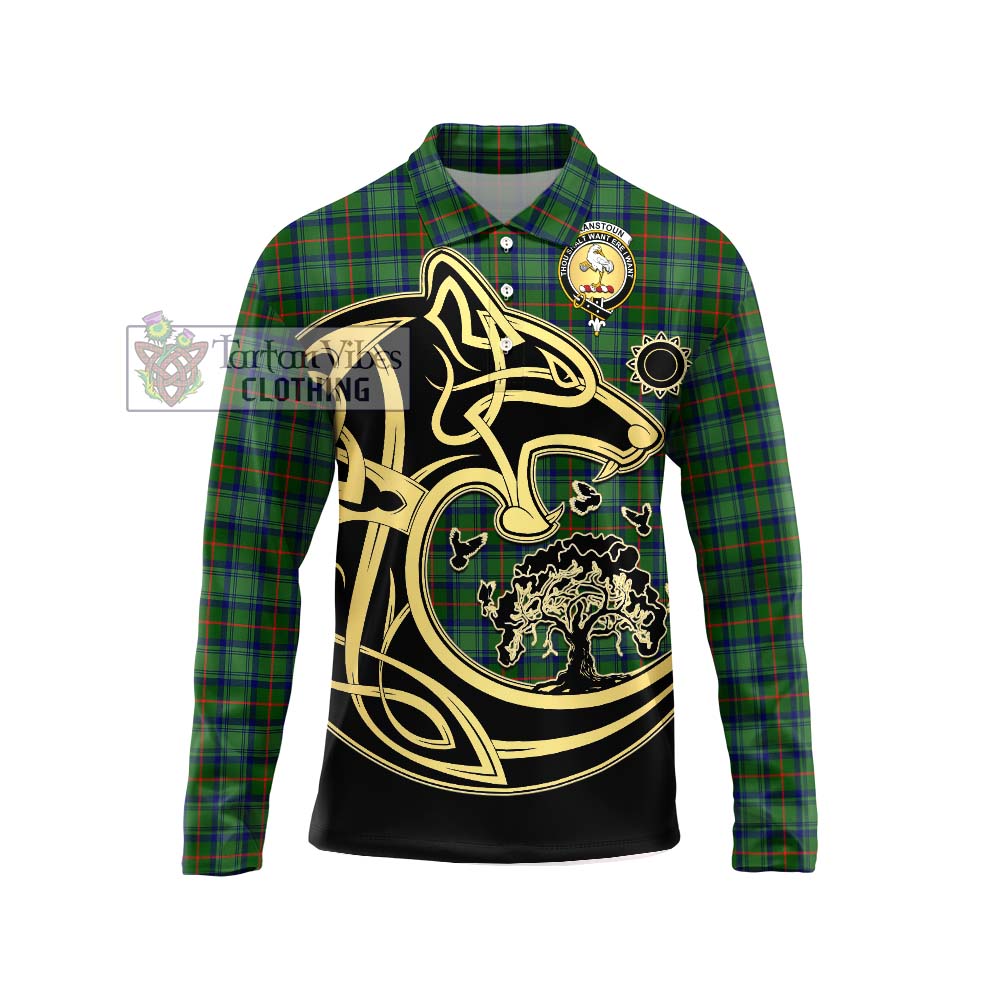 Cranstoun (Cranston) Tartan Long Sleeve Polo Shirt with Family Crest Celtic Wolf Style Unisex - Tartan Vibes Clothing