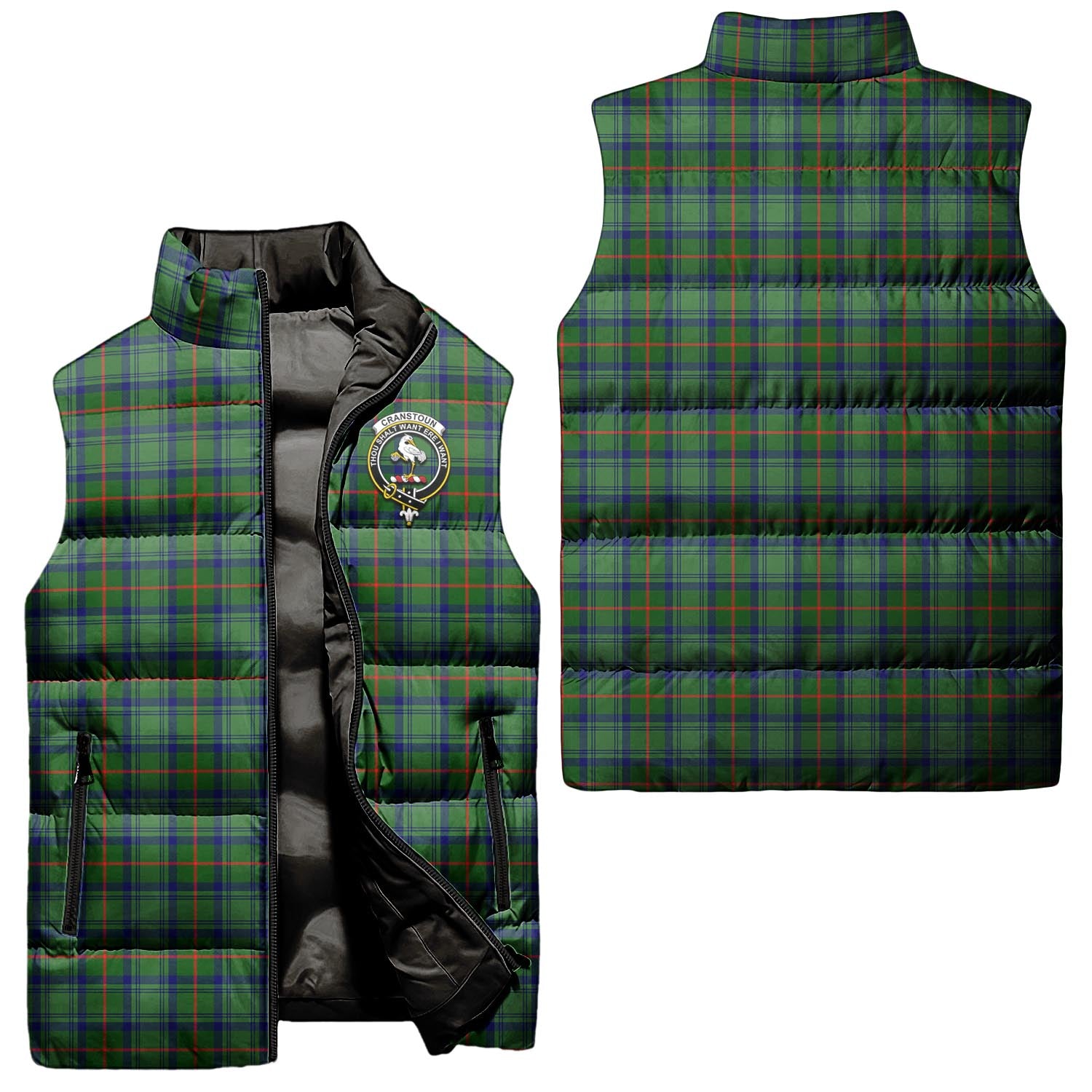 Cranstoun (Cranston) Tartan Sleeveless Puffer Jacket with Family Crest Unisex - Tartan Vibes Clothing