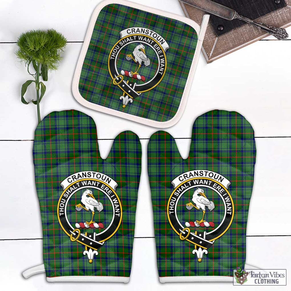 Cranstoun (Cranston) Tartan Combo Oven Mitt & Pot-Holder with Family Crest White - Tartan Vibes Clothing