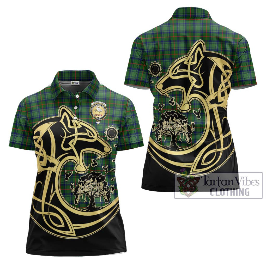 Cranstoun (Cranston) Tartan Women's Polo Shirt with Family Crest Celtic Wolf Style Women - Tartan Vibes Clothing