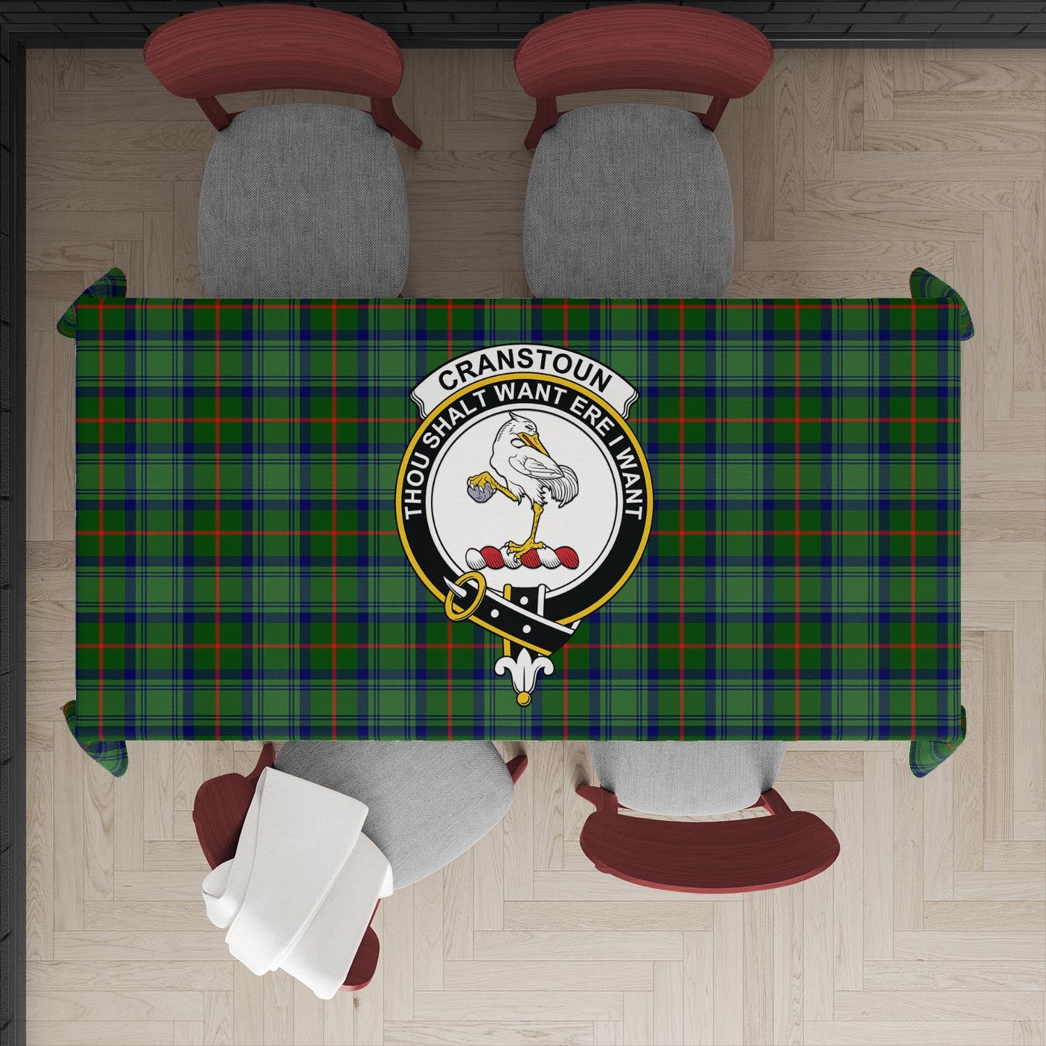 Cranstoun (Cranston) Tartan Tablecloth with Family Crest XL 57.1"x70.9"(145x180cm) - Tartan Vibes Clothing