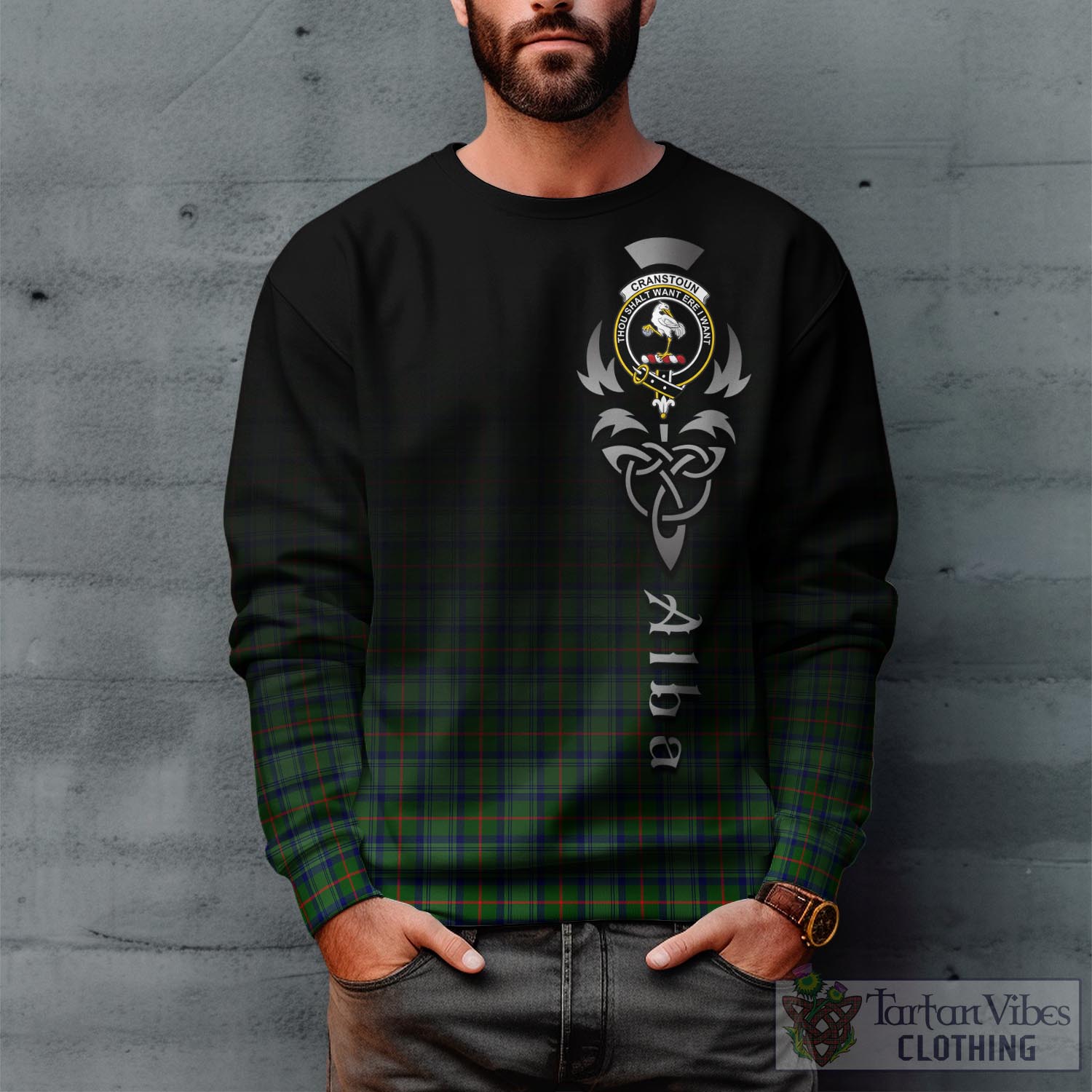 Cranstoun (Cranston) Tartan Sweatshirt Featuring Alba Gu Brath Family Crest Celtic Inspired Unisex - Tartan Vibes Clothing