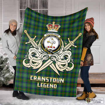 Cranstoun (Cranston) Tartan Blanket with Clan Crest and the Golden Sword of Courageous Legacy X-Large 59 x 79 inches 150 x 200 cm - Tartan Vibes Clothing
