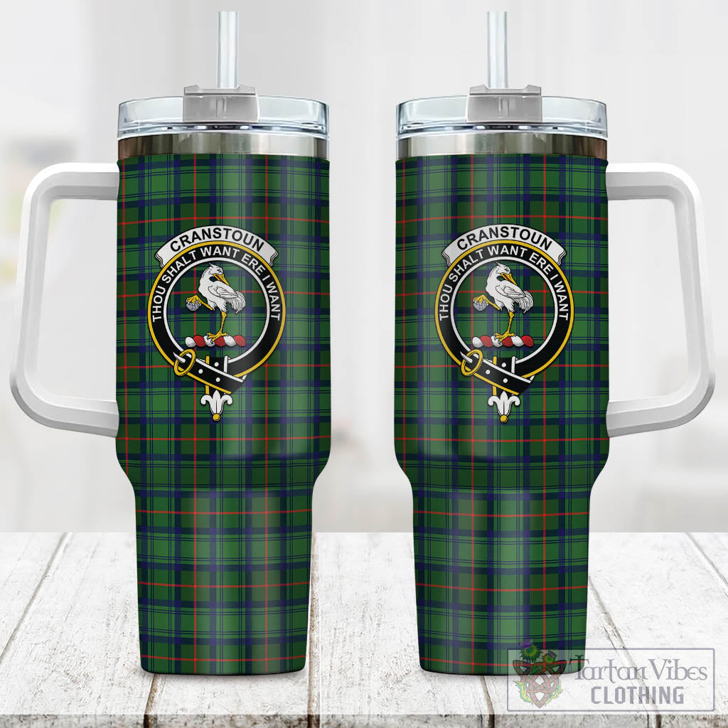 Cranstoun (Cranston) Tartan Tumbler with Handle with Family Crest One Size 40 OZ - Tartan Vibes Clothing