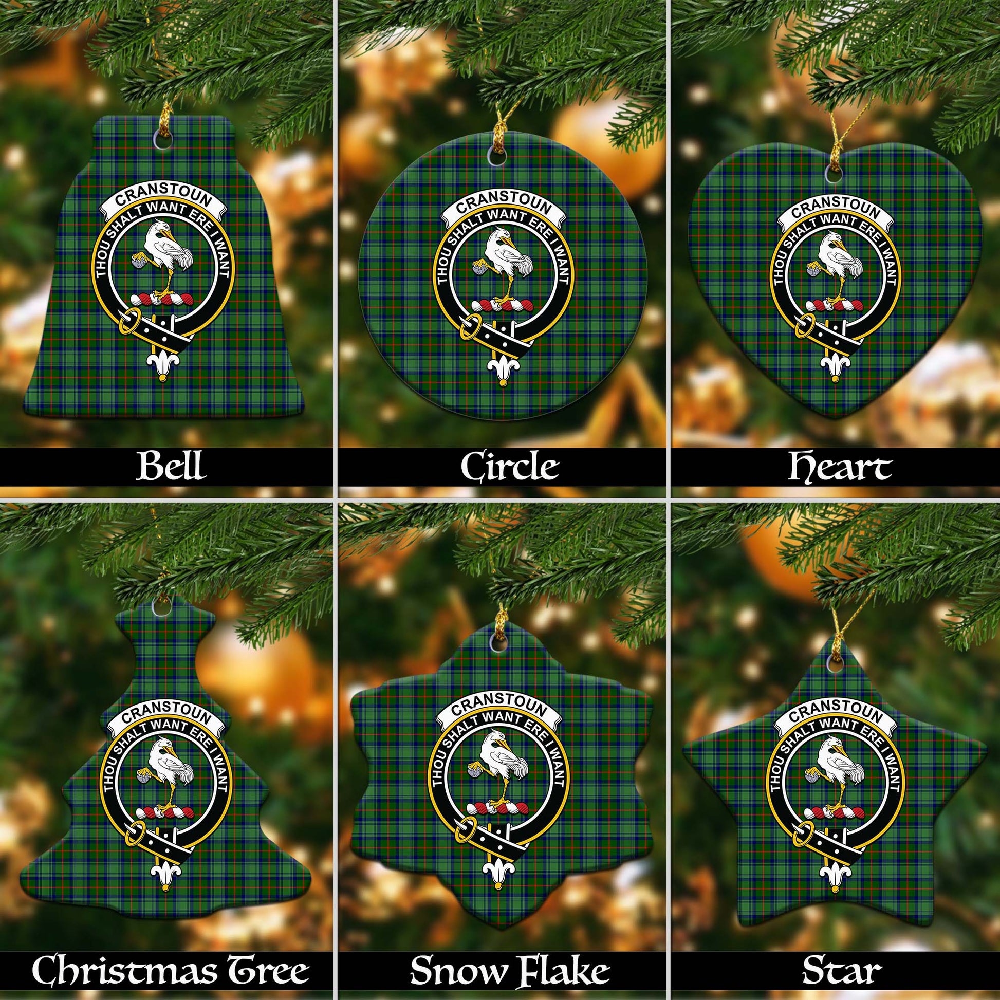 Cranstoun (Cranston) Tartan Christmas Ceramic Ornaments with Family Crest Ceramic - Tartan Vibes Clothing