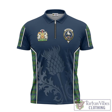Cranstoun Tartan Zipper Polo Shirt with Family Crest and Scottish Thistle Vibes Sport Style