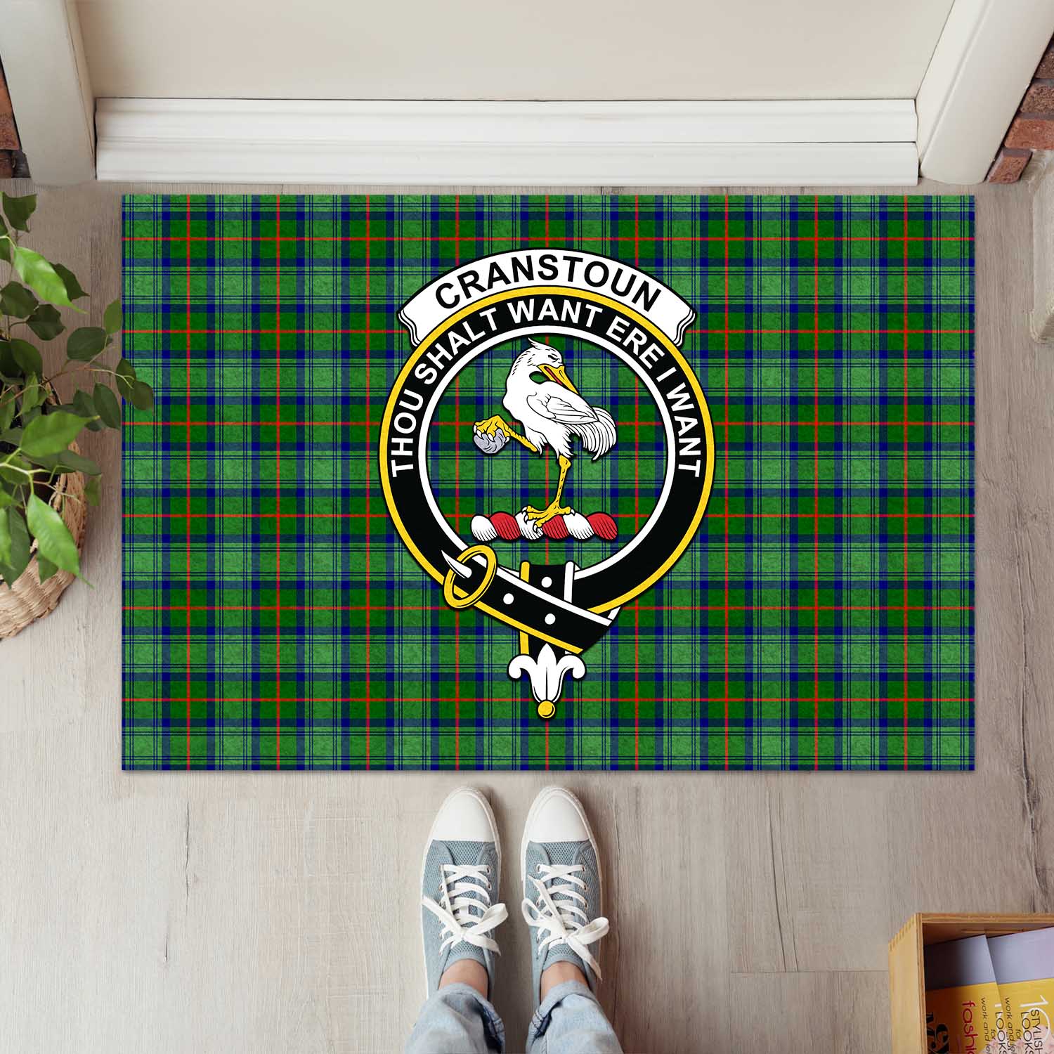 Cranstoun (Cranston) Tartan Rubber Doormat with Family Crest L 60*90cm - Tartan Vibes Clothing