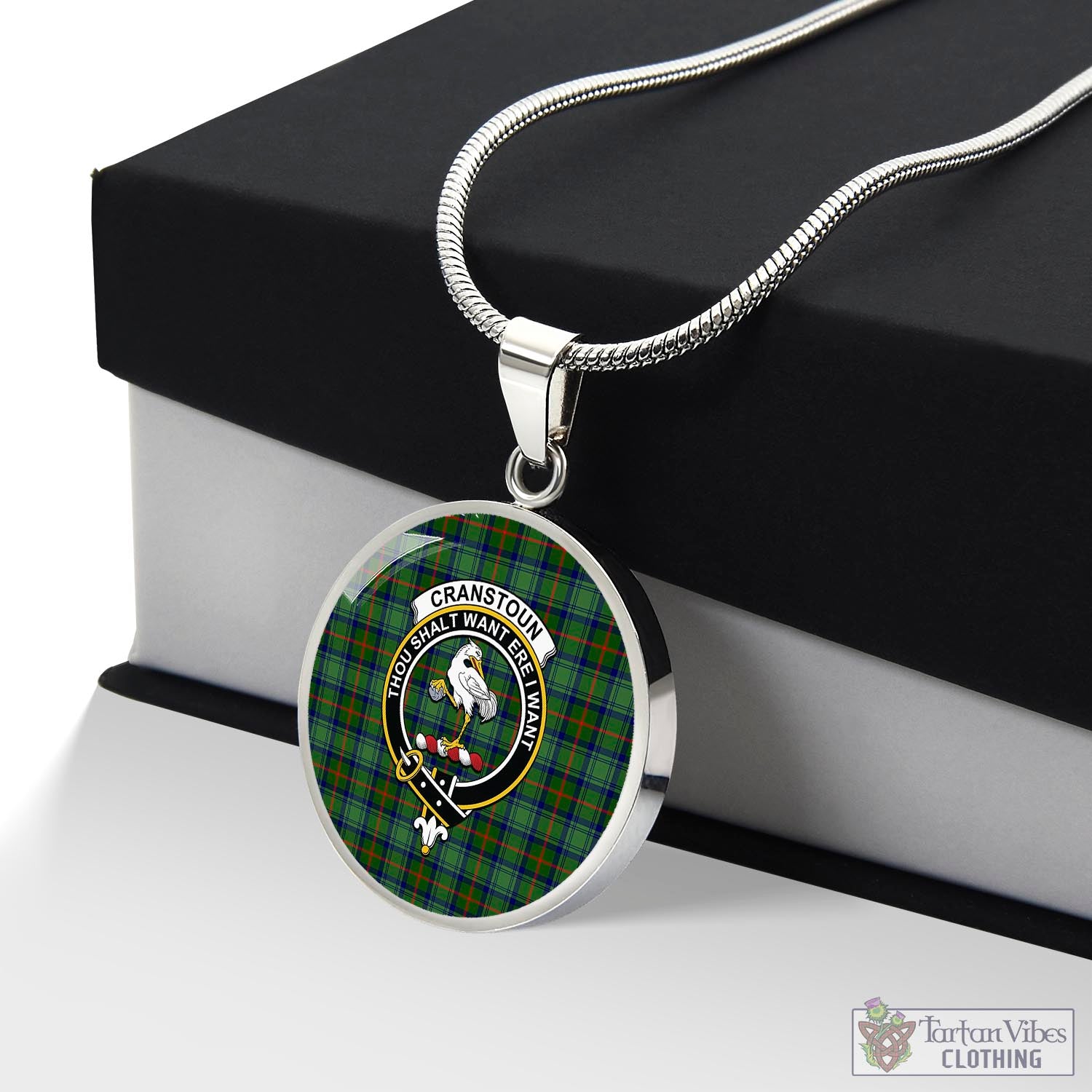 Cranstoun (Cranston) Tartan Circle Necklace with Family Crest Luxury Necklace (Silver) No - Tartan Vibes Clothing