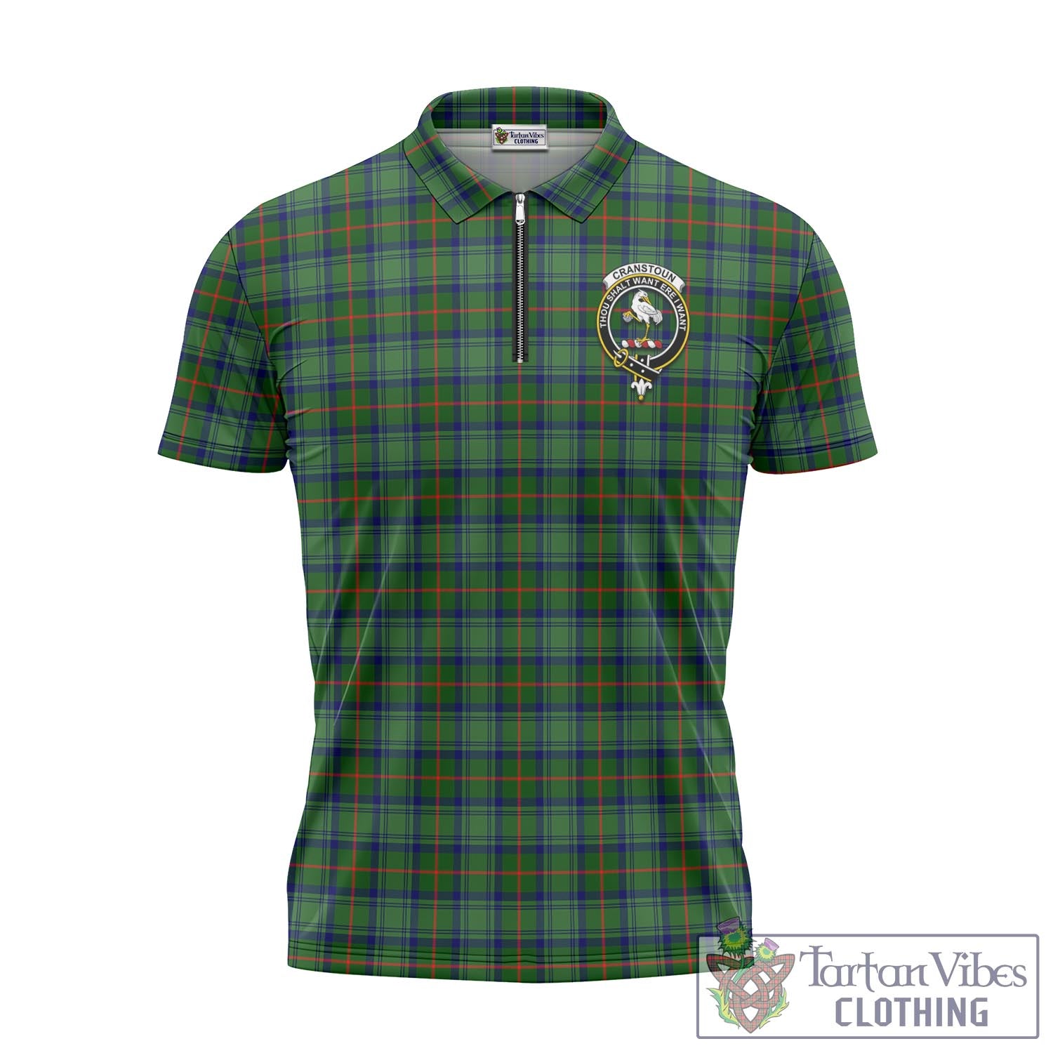 Cranstoun (Cranston) Tartan Zipper Polo Shirt with Family Crest Unisex - Tartan Vibes Clothing