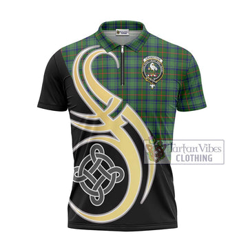 Cranstoun (Cranston) Tartan Zipper Polo Shirt with Family Crest and Celtic Symbol Style - Tartan Vibes Clothing