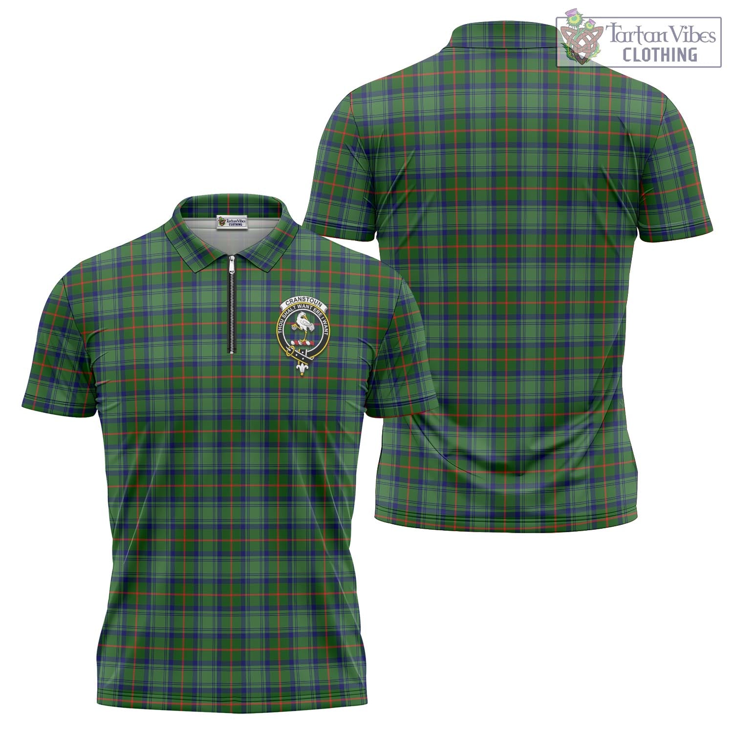 Cranstoun (Cranston) Tartan Zipper Polo Shirt with Family Crest - Tartan Vibes Clothing