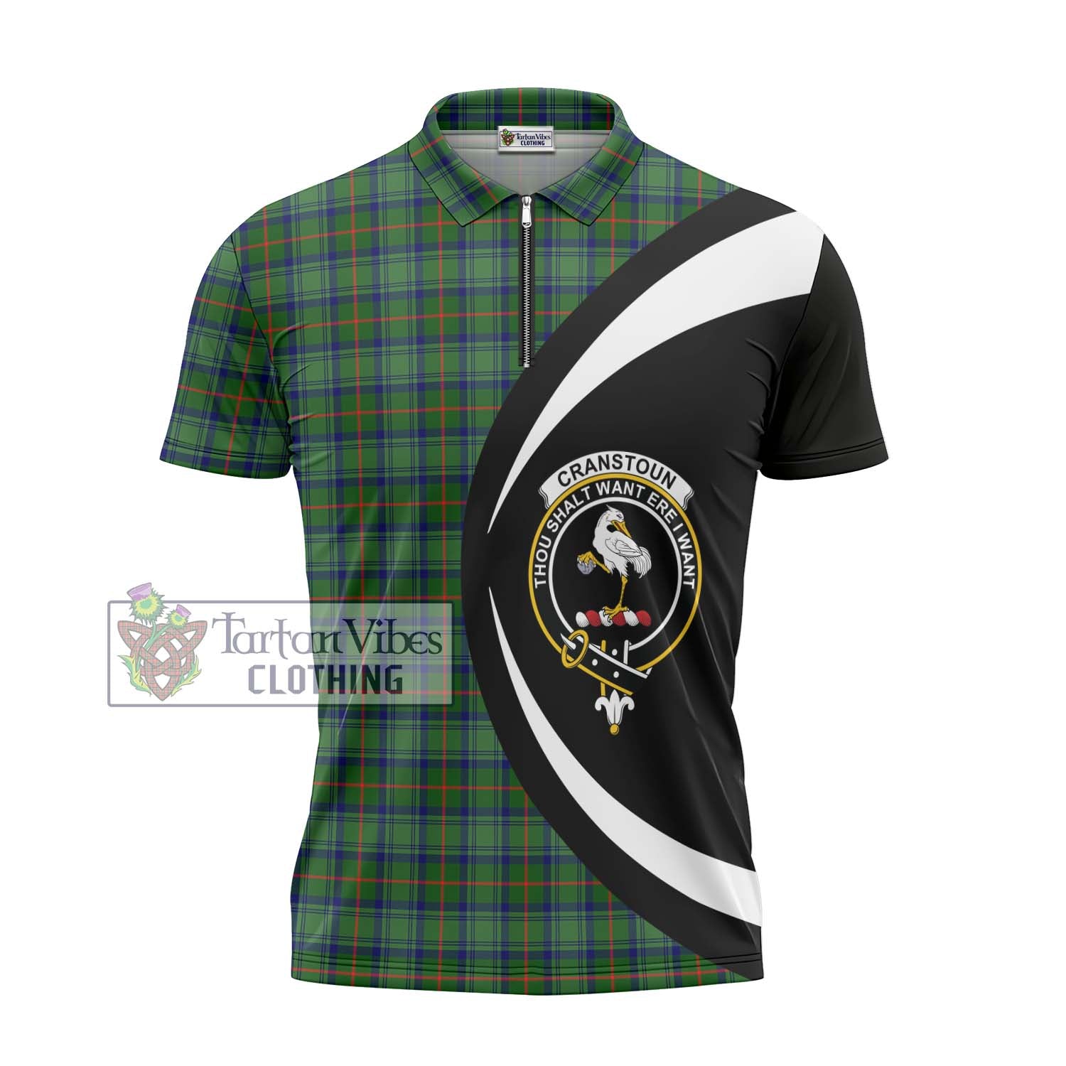 Cranstoun (Cranston) Tartan Zipper Polo Shirt with Family Crest Circle Style - Tartan Vibes Clothing