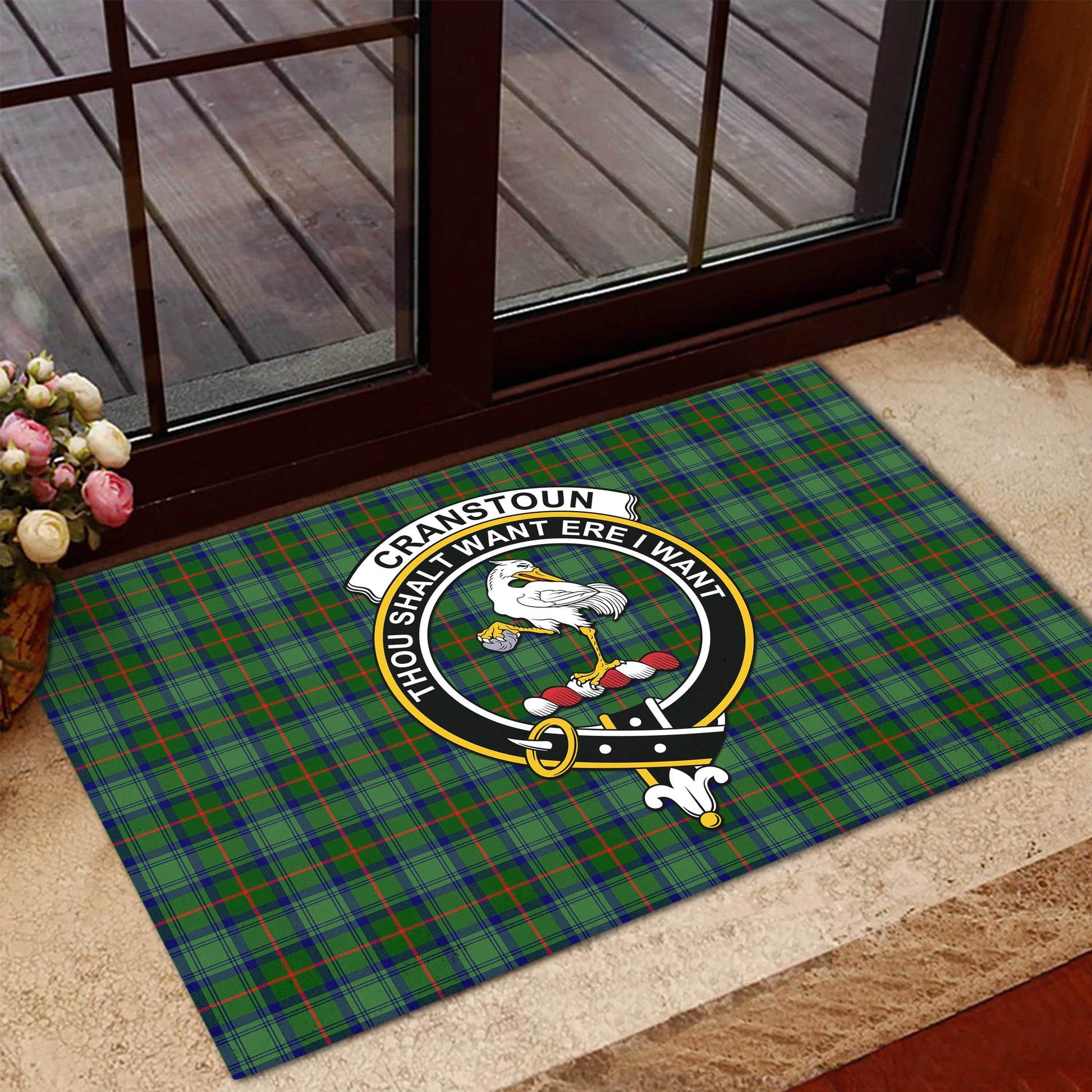 Cranstoun (Cranston) Tartan Rubber Doormat with Family Crest - Tartan Vibes Clothing
