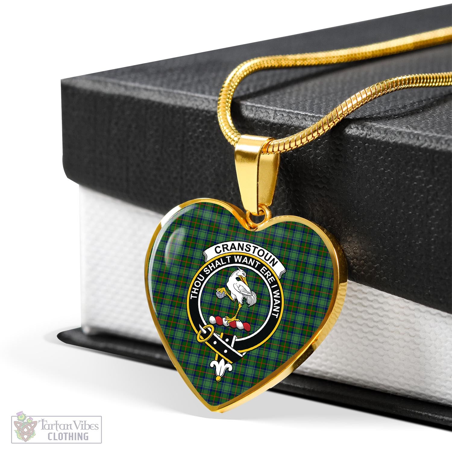 Cranstoun (Cranston) Tartan Heart Necklace with Family Crest - Tartan Vibes Clothing