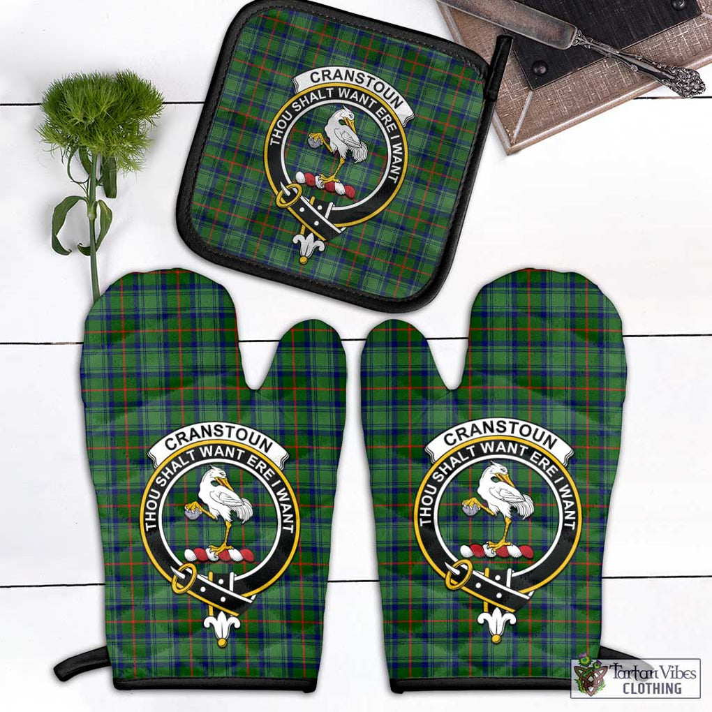Cranstoun (Cranston) Tartan Combo Oven Mitt & Pot-Holder with Family Crest Black - Tartan Vibes Clothing