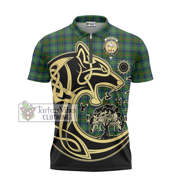 Cranstoun (Cranston) Tartan Zipper Polo Shirt with Family Crest Celtic Wolf Style - Tartan Vibes Clothing