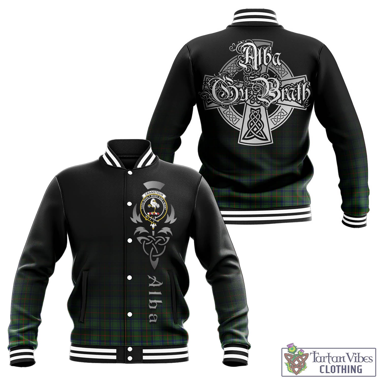 Cranstoun (Cranston) Tartan Baseball Jacket Featuring Alba Gu Brath Family Crest Celtic Inspired - Tartan Vibes Clothing
