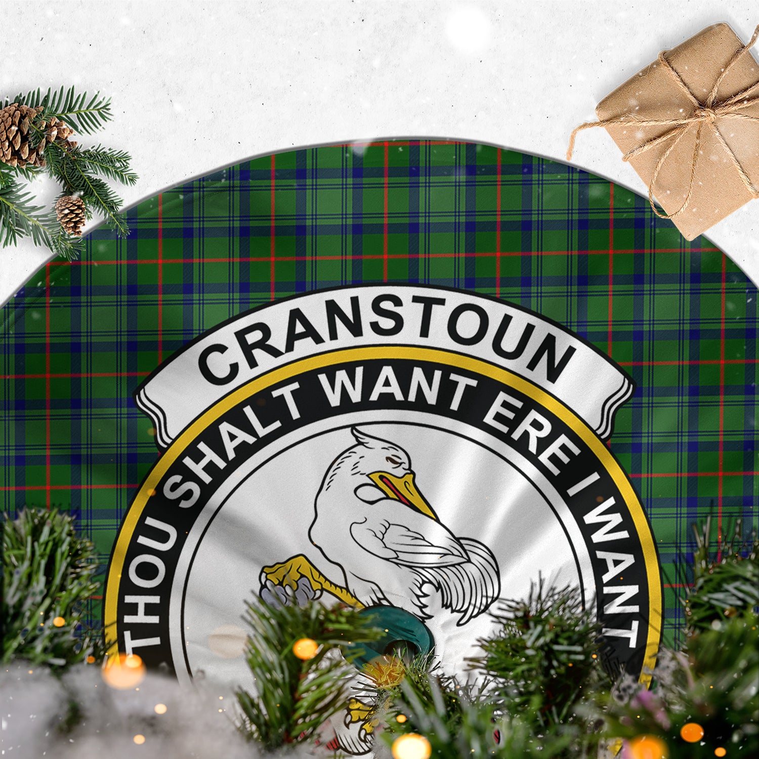 Cranstoun (Cranston) Tartan Christmas Tree Skirt with Family Crest - Tartan Vibes Clothing