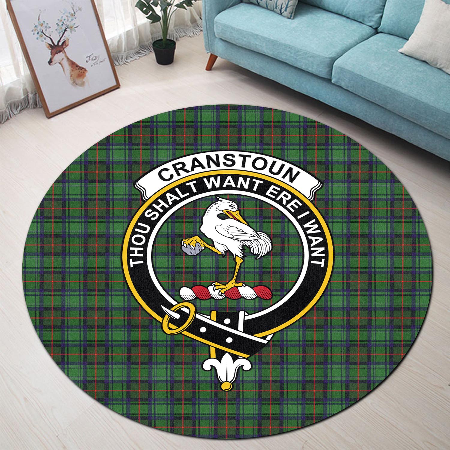 Cranstoun (Cranston) Tartan Round Rug with Family Crest - Tartan Vibes Clothing