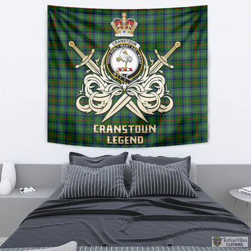 Cranstoun (Cranston) Tartan Tapestry with Clan Crest and the Golden Sword of Courageous Legacy - Tartan Vibes Clothing